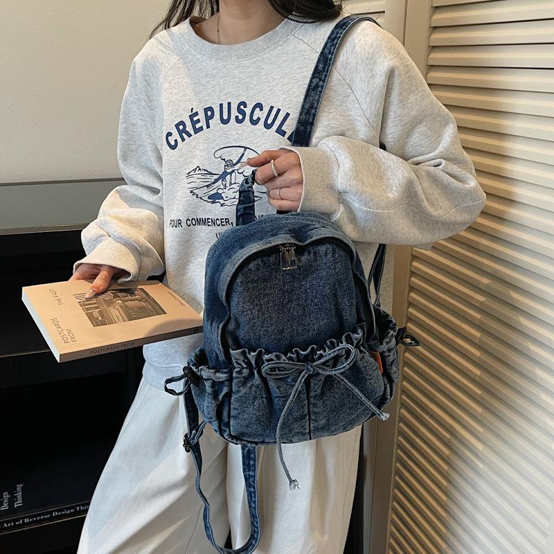 Schulrucksack Vintage Gewaschen Alt Mini Kleiner Rucksack Damen Denim Canvas Rucksack Lässiger Pendler Vintage Kleiner Rucksack