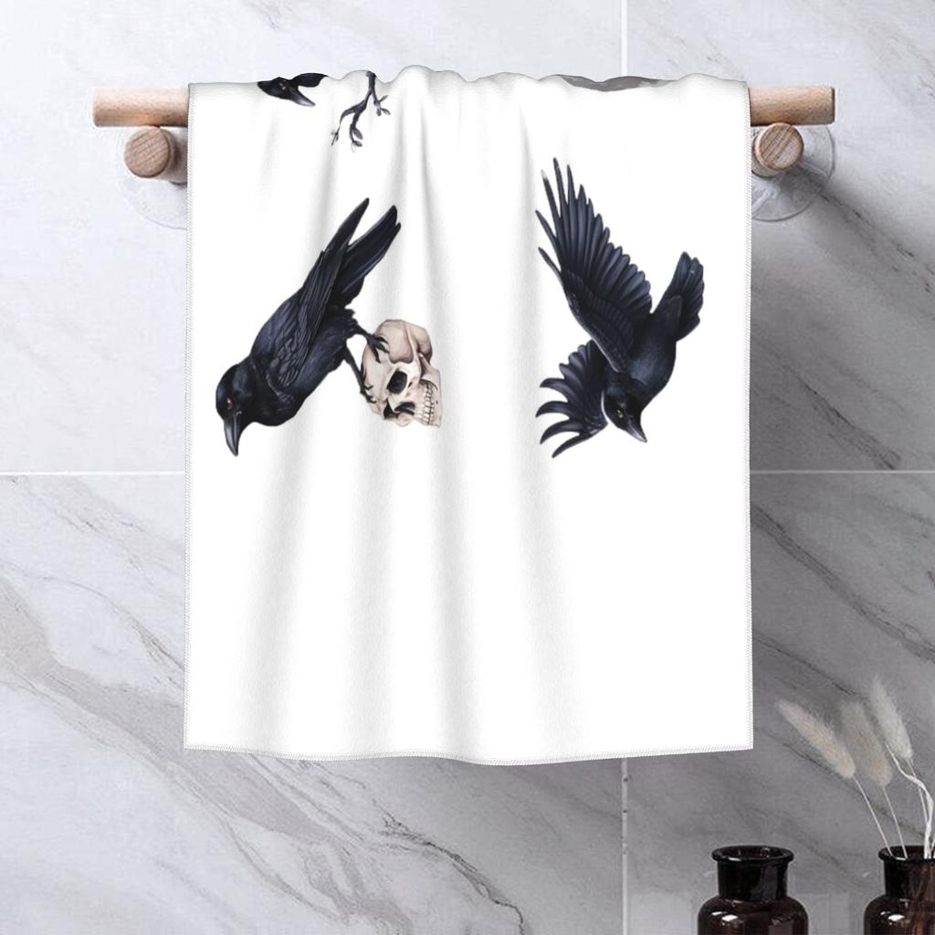 Corvo corvo nero di tendenza, teschio e luna Pacco Asciugamano Viso Morbido Asciugatura Rapida Piscina Bagno Asciugamani in Cotone Assorbente