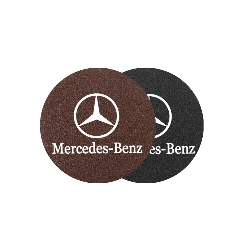 2Pcs Leather Car Water Cup Mats Water Slot Non-Slip Pads For Mercedes Benz AMG Smart W205 C300 W203 W206 W108 W124 W126 W140P10