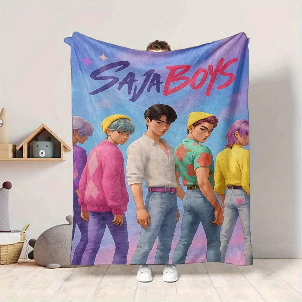 1pc Saja Boys Flannel Blanket [Cozy Throw Blanket] For Sofa, Bed, Travel, Camping, Livingroom, Office, Couch, Chair, And Bed