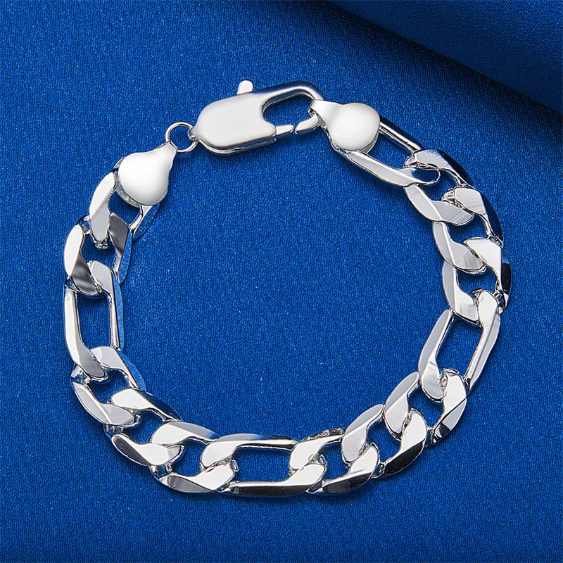 925 sterling silver 8-inch 12mm Figaro bracelet fashionable men's and women's party hip-hop accessories