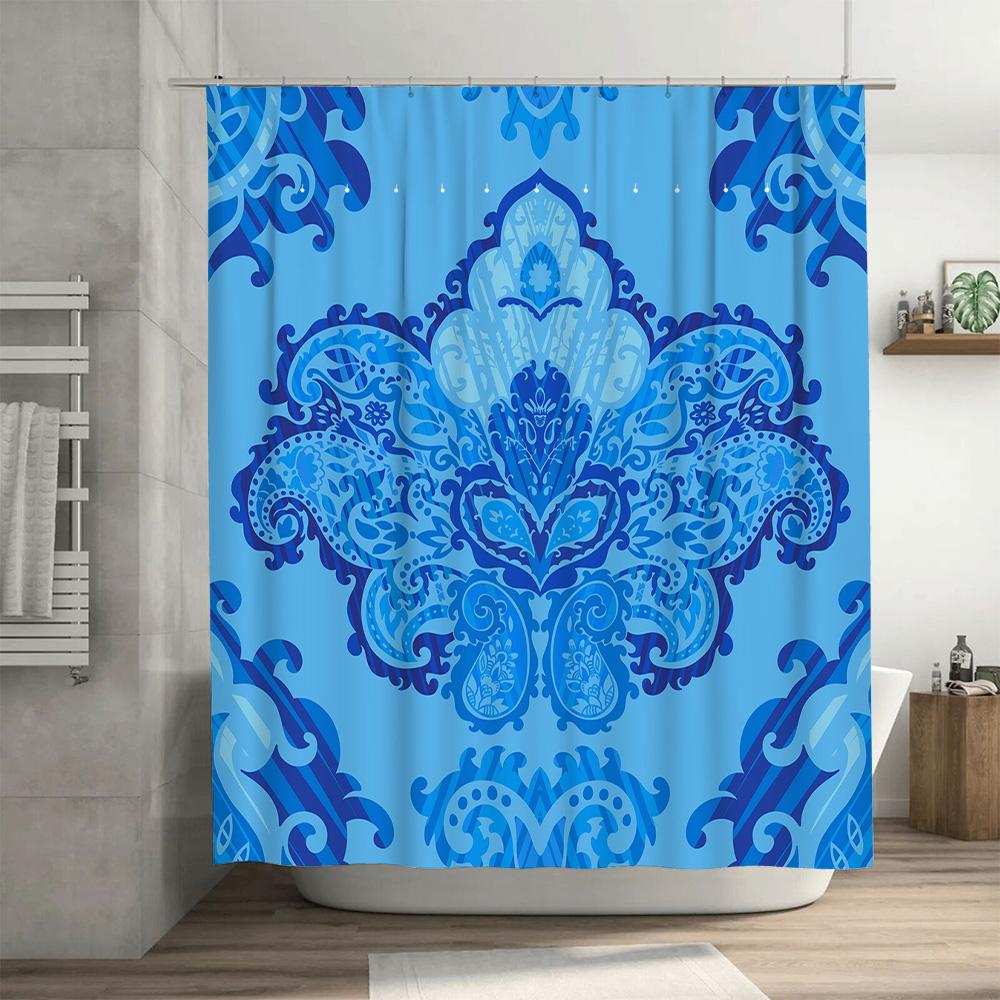 Blue Floral Bath Shower Curtain Waterproof Fabric Home Decor for Bathroom Kitchen Printed Waterfall Design