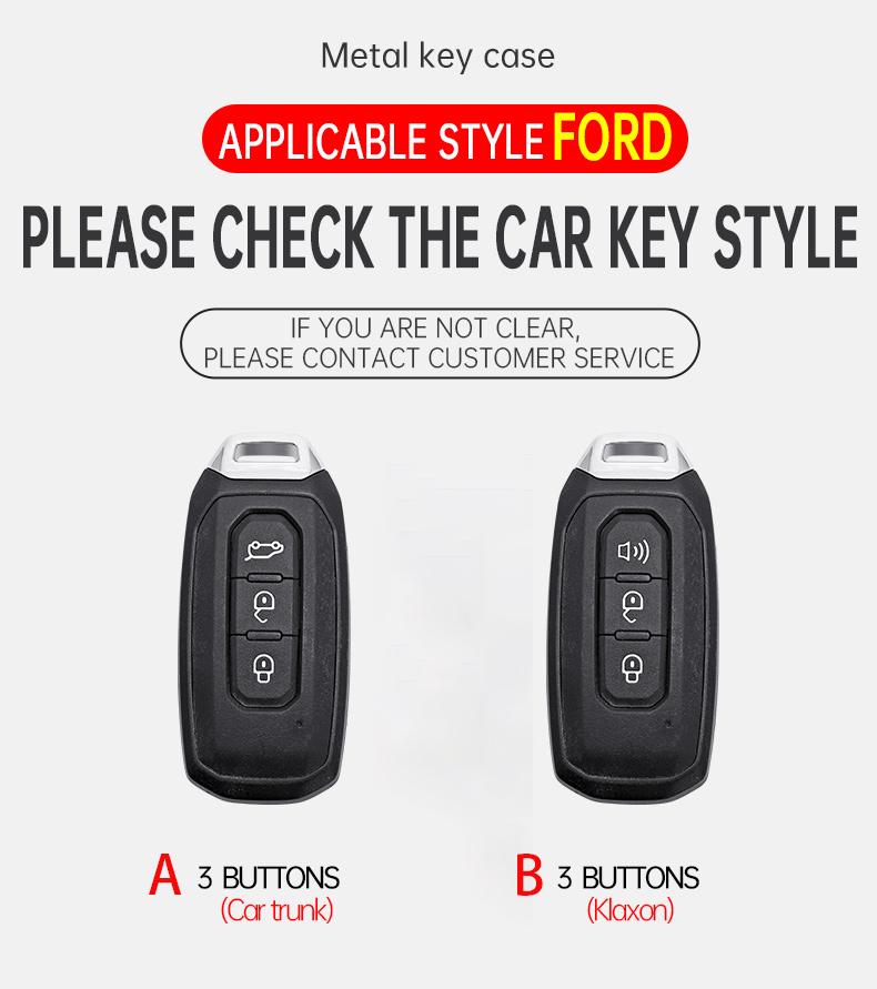 Interior Mouldings 3 Buttons Zinc Alloy Leather Car Key Case Cover Shell For Ford Territory 2019 - 2024 Protection Keychain Auto