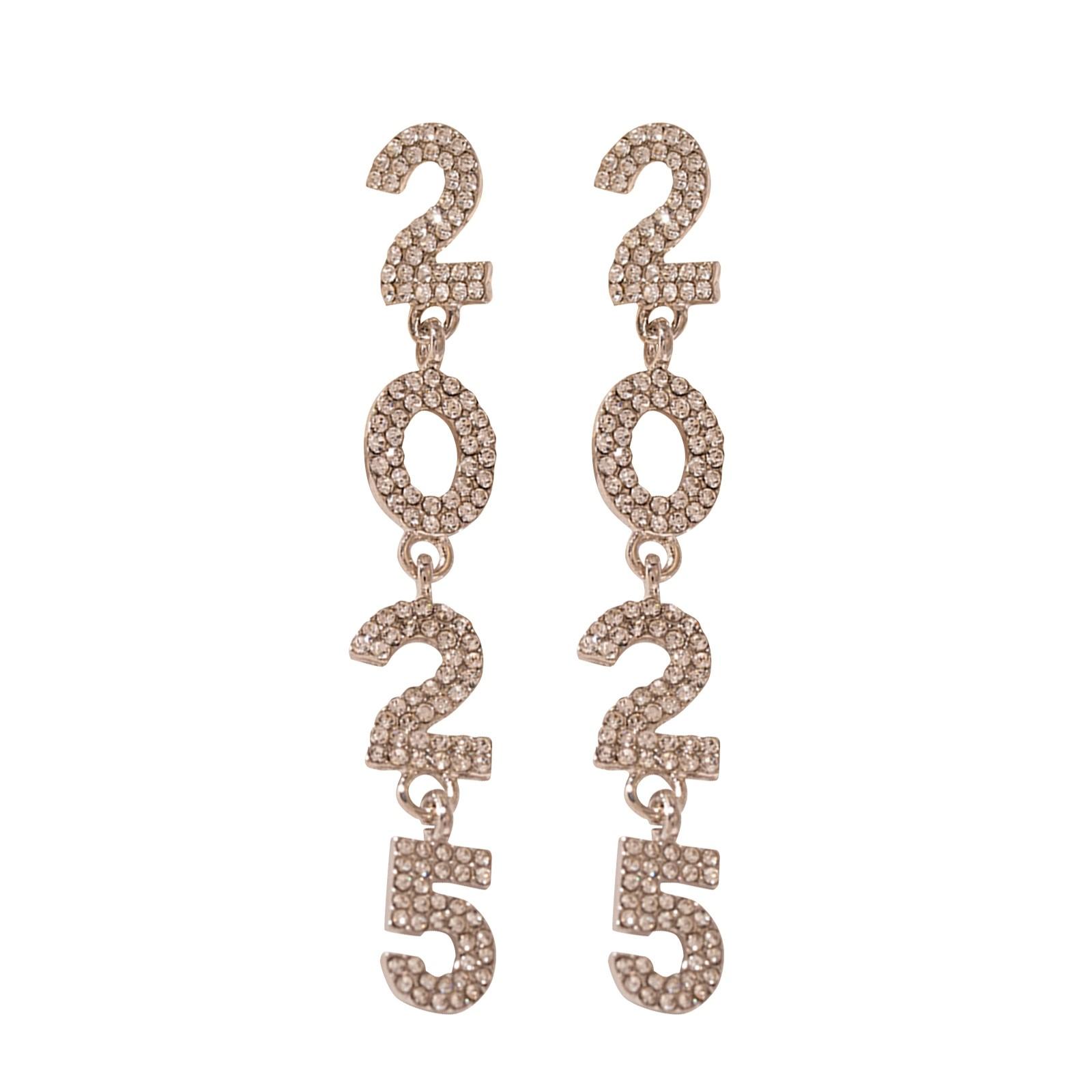 

1 пара сережек-подвесок 2025 года, новогодние серьги, серьги с кисточками, цифровой подарок 2025 года, подходит для женщин и девушек One Size серебряный