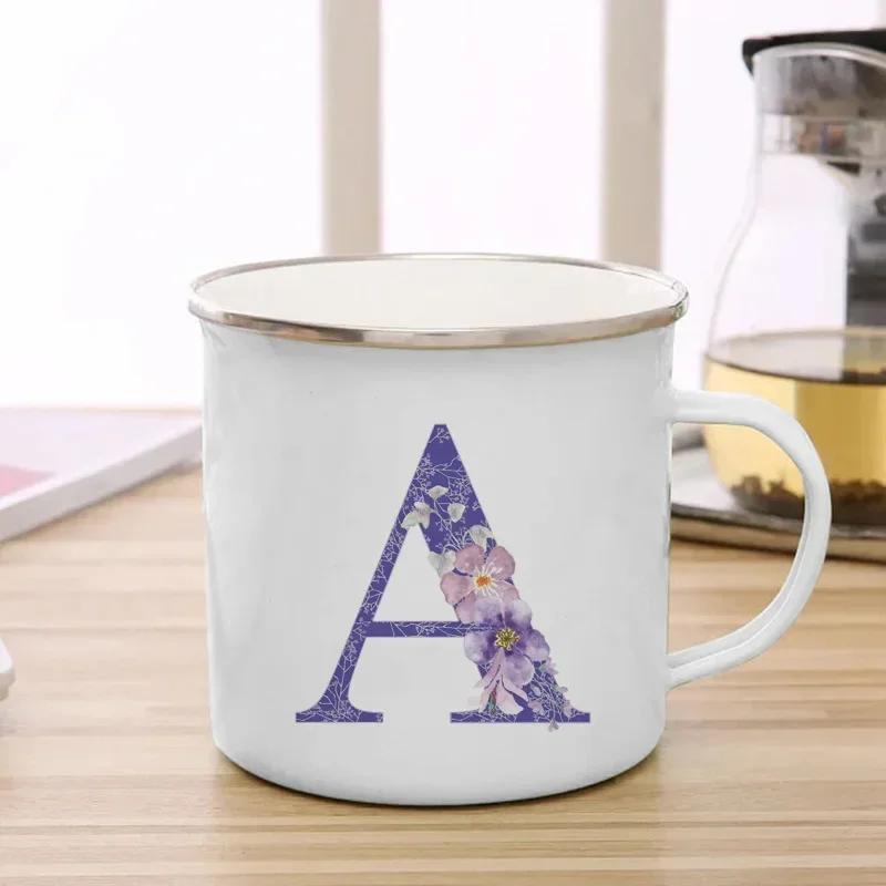 Drinks Water Milk Cups 26 Initials Letter Purple Flower Print Enamel Mug Coffee Cup Thermal Coffee Cup To Carry Cupshe Drinkware