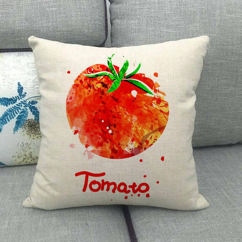 Watercolor Patterns Of Fruits And Vegetables Digital Printing Short Plush Pillow Covers For Sofa Office Cushion Cover Home Goods