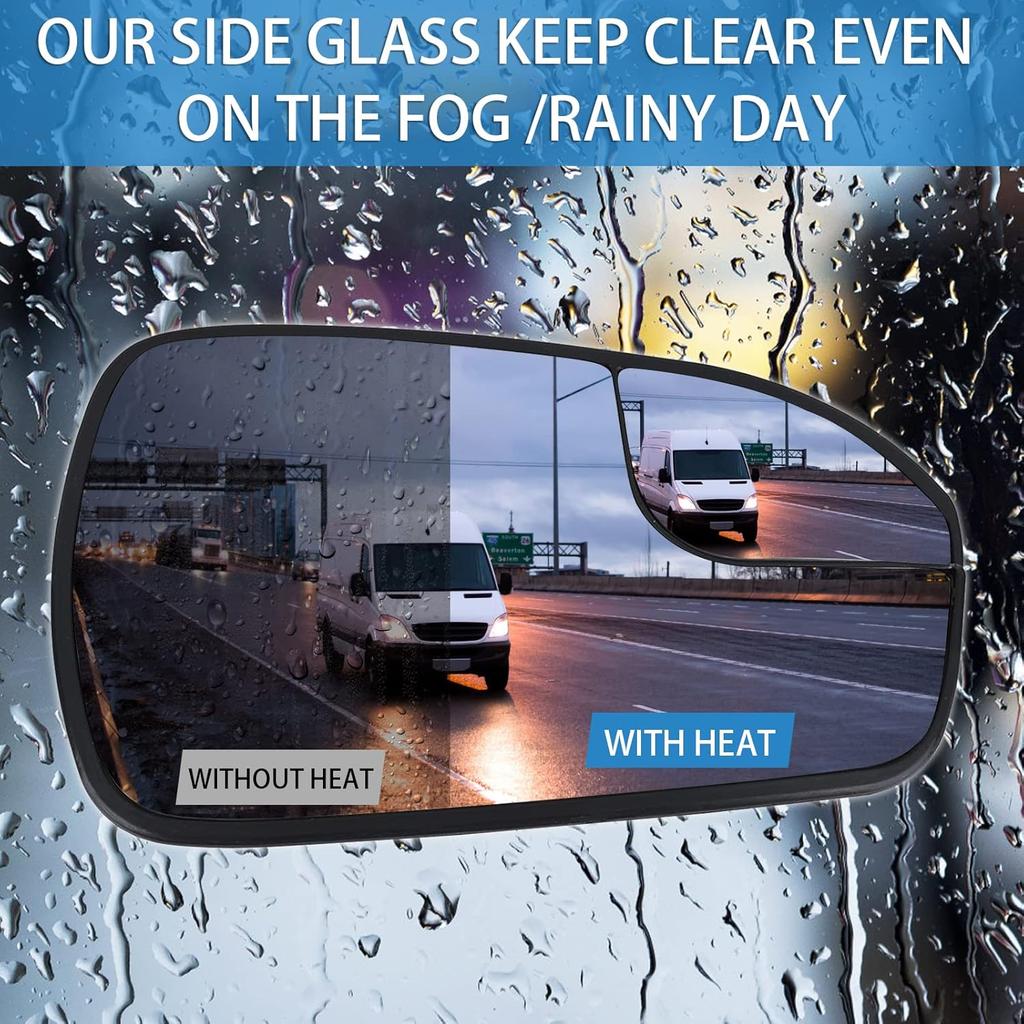 Passenger Right Side Heated Mirror Glass Replacement For 2013 2014 2015 2016 2017 2018   Ford Fusion - Exterior Side View Convex Mirror With Blind