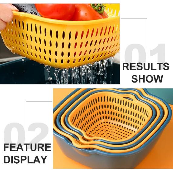 LIFKOME 6 Pieces Drain Colander Set Detachable Multi-layer Plastic Kitchen Food Strainer Fruits Vegetable Washing Baskets Drain Bowls for Cleaning