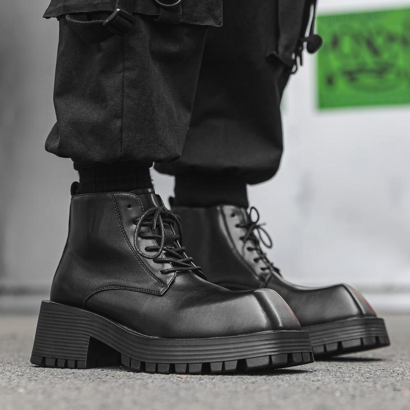 Fashion Casual Men's Boots Thick Bottom Height Increasing Versatile Style Leisure Outdoor Fashion Party Daily Youth Leather Shoes Hot