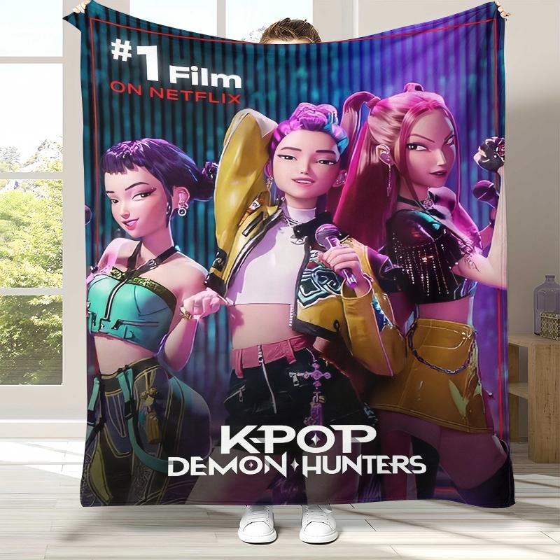 

K-Pop Demon Hunters Golden Saja Boys Flannel Blanket,Ultra Soft Warm Plush Throw for Home Bedroom Bed Sofa Cover Office picnic 75x90cm