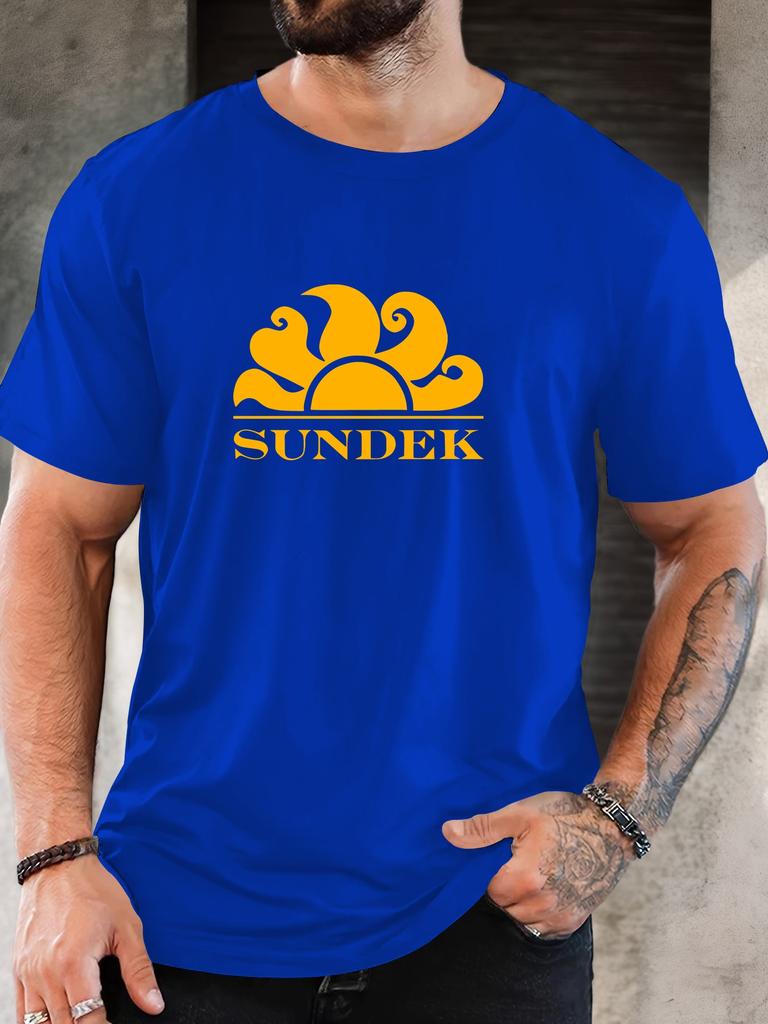 Herr 100% Bomull Tryckt T-shirt SUNDEK Mönster Sommar Casual Oversize Rund Hals Kort Ärm Bekväm Vardags T-shirt