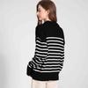 V-neck, Lapel, Striped Women's Long-sleeved Autumn Base Layer Top, Sweater, Contrasting Color Loose Navy Style Coat