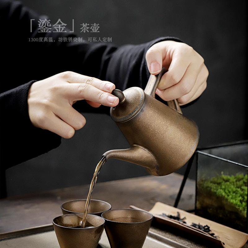 Chinesische Antike Große Brau-Keramik-Teekanne Vintage Vergoldetes Kung-Fu-Teeset Einzelne Kanne Alte Teekanne