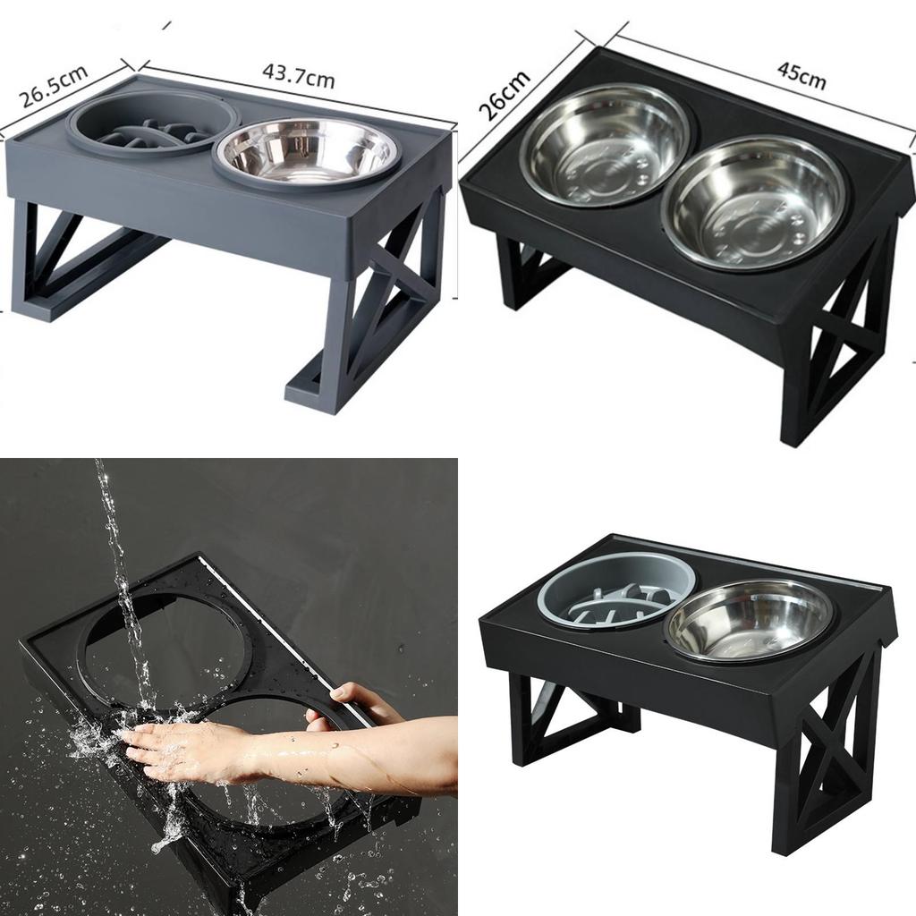 Nerezová sada pro krmení domácích mazlíčků s nastavitelnou výškou a designem pro pomalé jedení pro kočky a psy