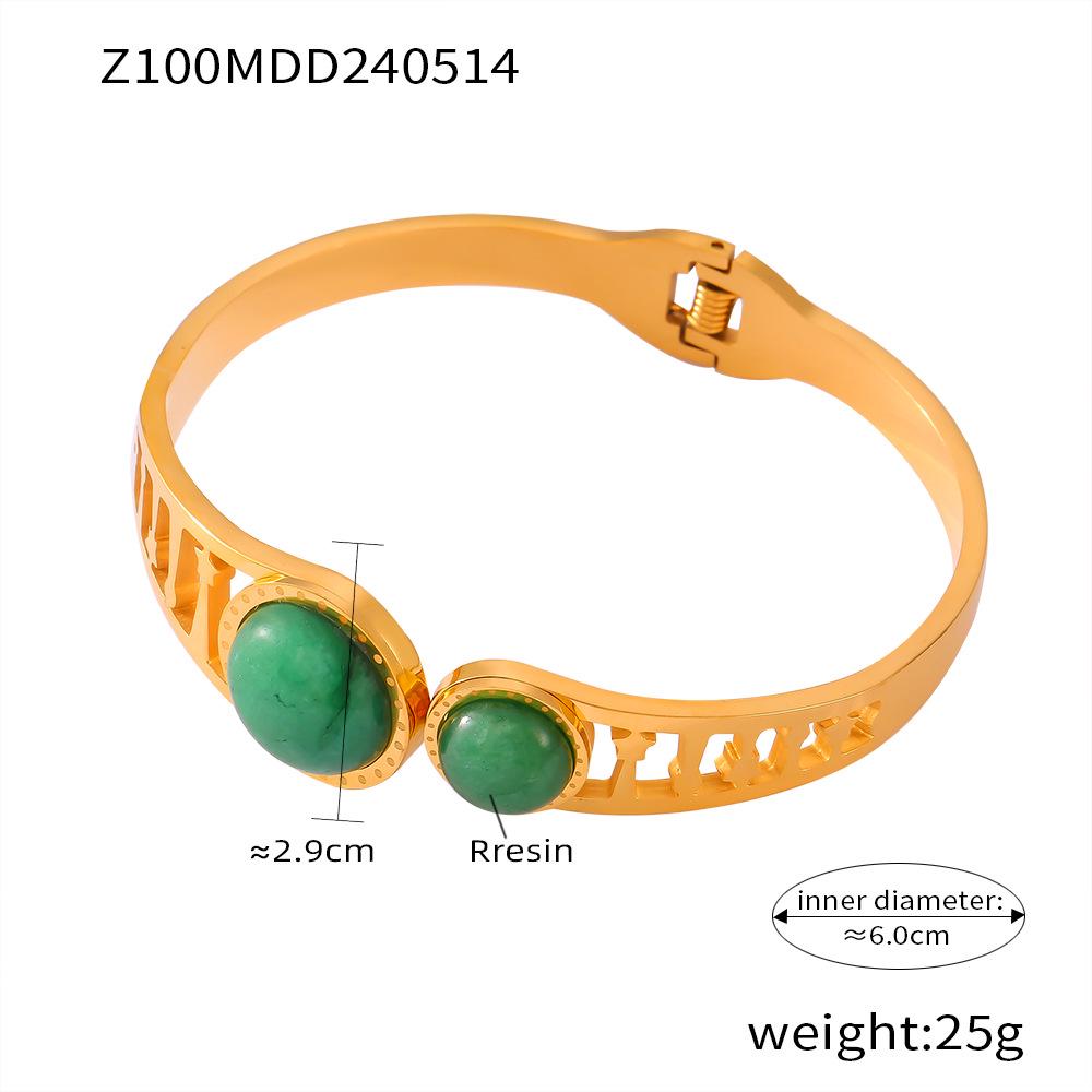 18K Gold-Plated Korean Amazonite Roman Titanium Steel Bracelet for Women - Eco-Friendly, Colorfast, Spring Open Design