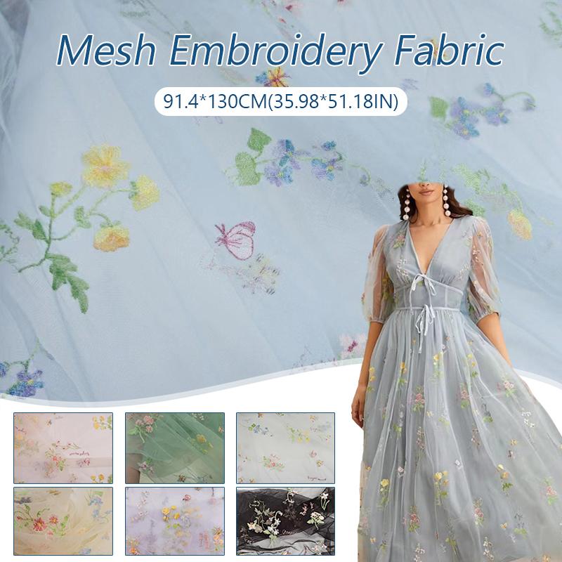 Chic Embroidery Lace Small Flower Butterfly Fabric Mesh Tulle Gauze Fabric DIY Wedding Dress Princess Tutu Skirt Crafts