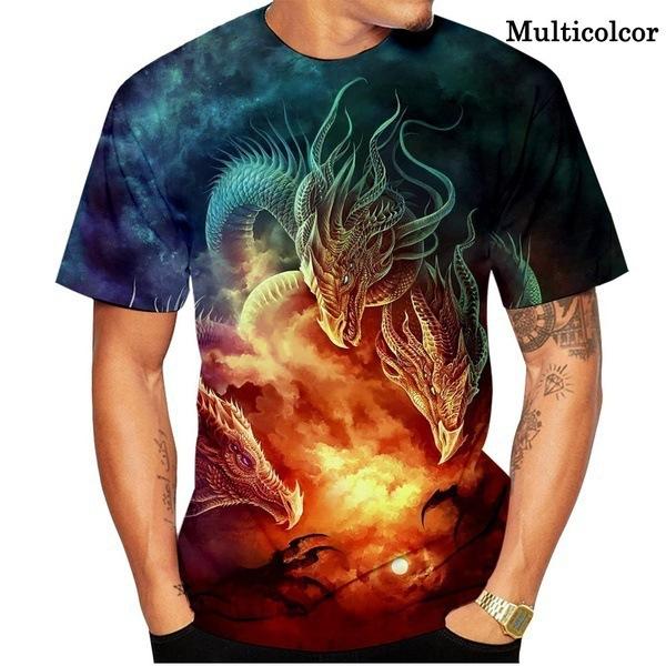 Cool Fashion Dragon 3D Printing T Shirt Casual Cartoon Anime Short Sleeve Tee