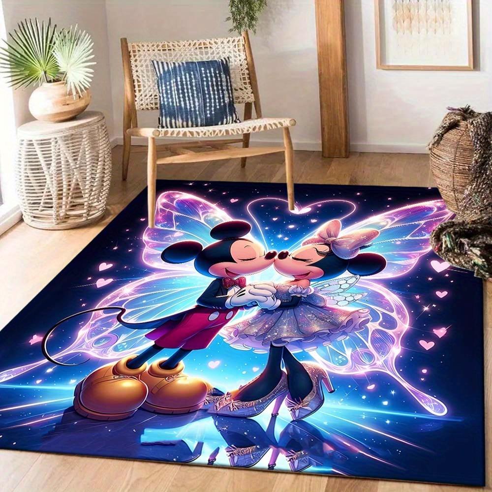 1 ks Koberec s motivem Mickey Mouse a Minnie, Kusový koberec, Ložnice a Herní pokoj, Odolný, Odolný proti skvrnám a Snadno čistitelný, Obývací pokoj