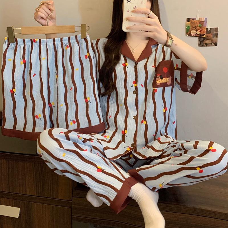 Cloud Cotton Three-Piece Summer Cute Fresh Puppy Short-Sleeved Loose Loungewear Can Be Worn Outside