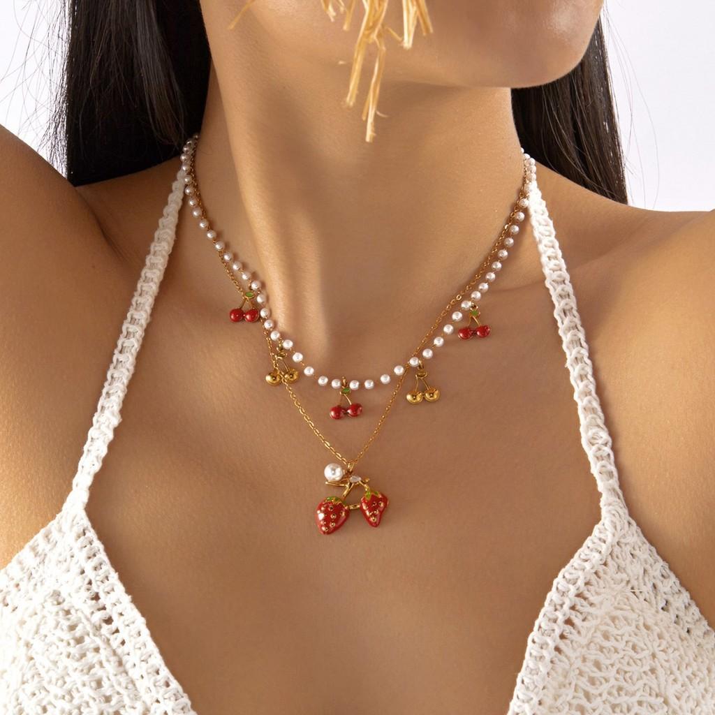 Fruitinspired Stainless Steel Necklace Collection With Multilayer Chains For Summer Fashion Accessories