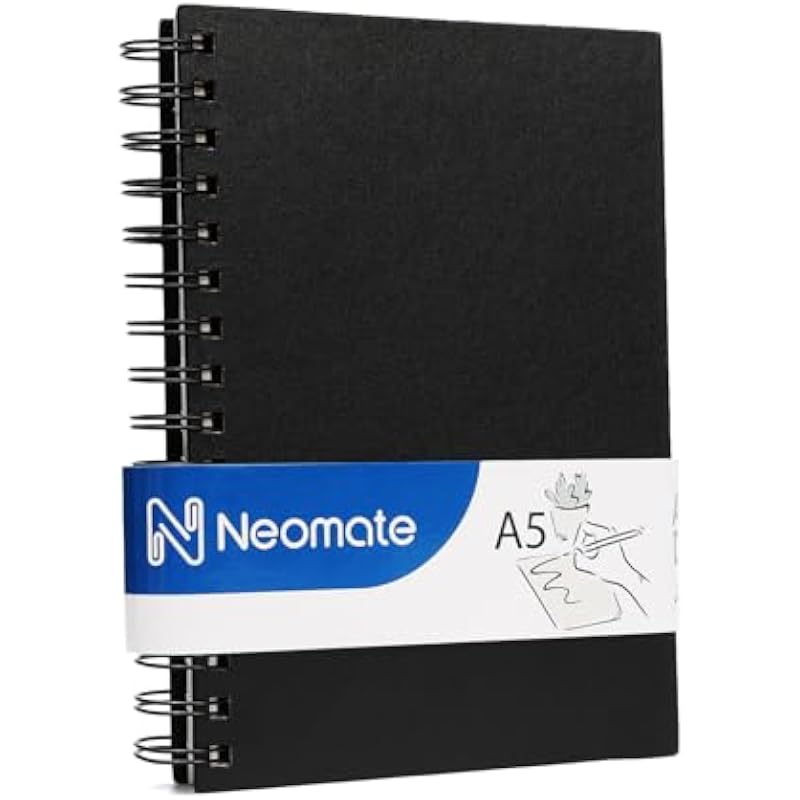 Neomate A5 Spiral Sketch Book | 160 GSM, 60 Sheets | Wiro Bound Artist Drawing Pad for Sketching, Shading, Doodling | Me