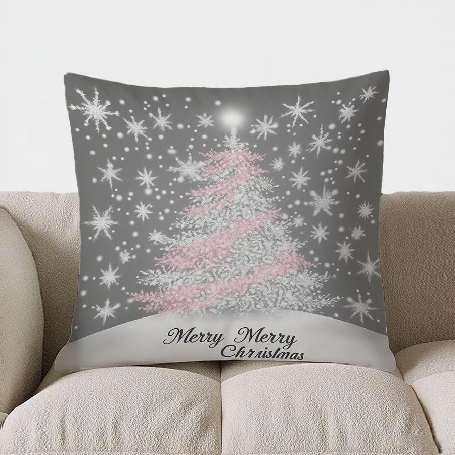 Home Decor Merry Christmas Pink & White Snowflake Tree Pillow Pattern Cushion Cover Suitable For Sofa Bedroom Car Pillow Cover