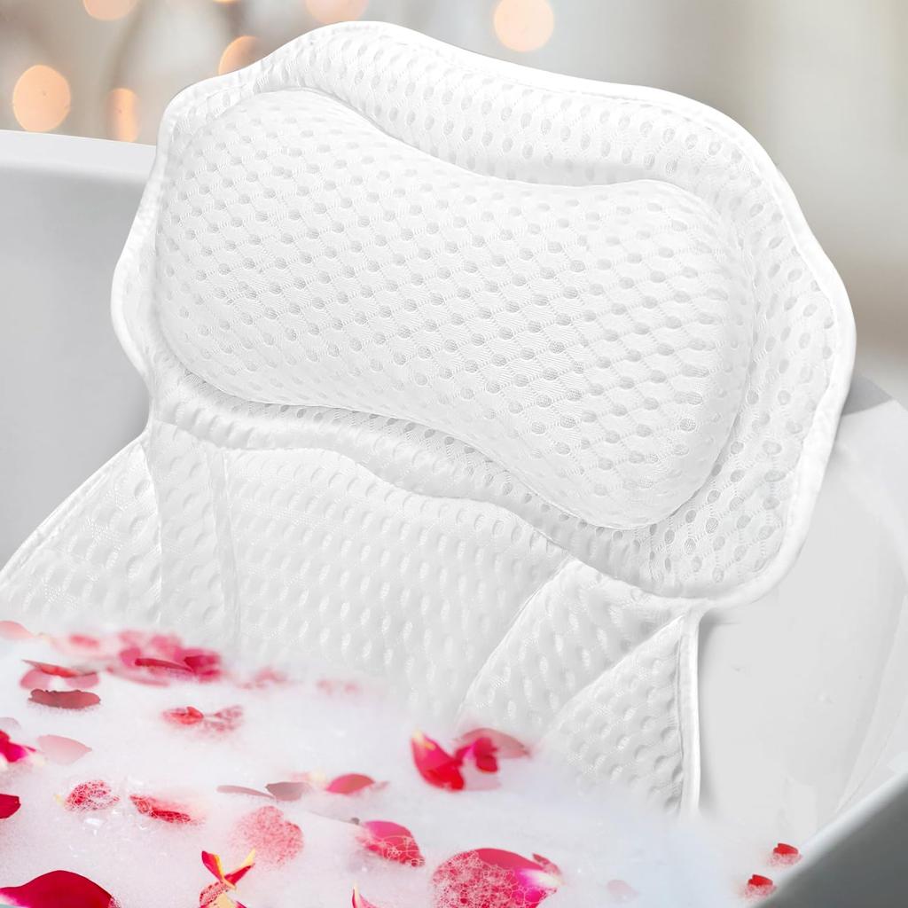 Bath Pillows for Tub, Bath Pillow Luxury Bathtub Pillow for Head and Neck Support, Soft 4D Air Mesh Bath Tub Pillow with Non Slip Suction Cups,