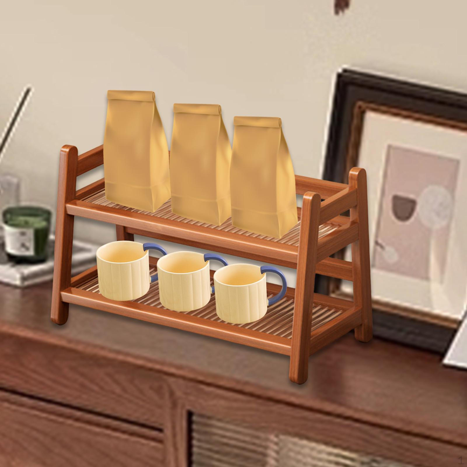 

Двухуровневая бамбуковая подставка для дисплея кофейных сиропов, держатель для приправ, органайзер для станции для туалетного столика, Brown