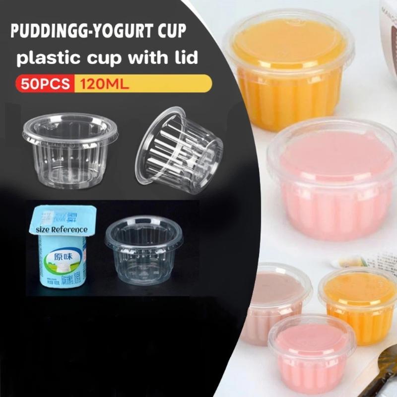 50Pcs Disposable Yogurt Cup With Lid 4Oz Party Plastic Cup 120Ml Dessert Mousse Cup Clear Disposable Pudding Cup Yogurt Cup