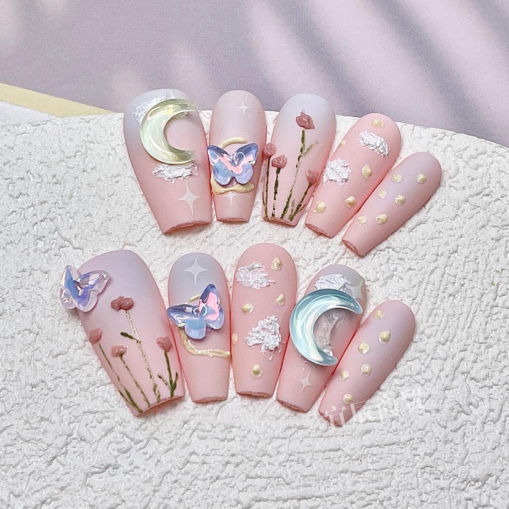 

Nail Artificial Butterfly Moon Manicure Wearable Nails Reusable And Removable XS