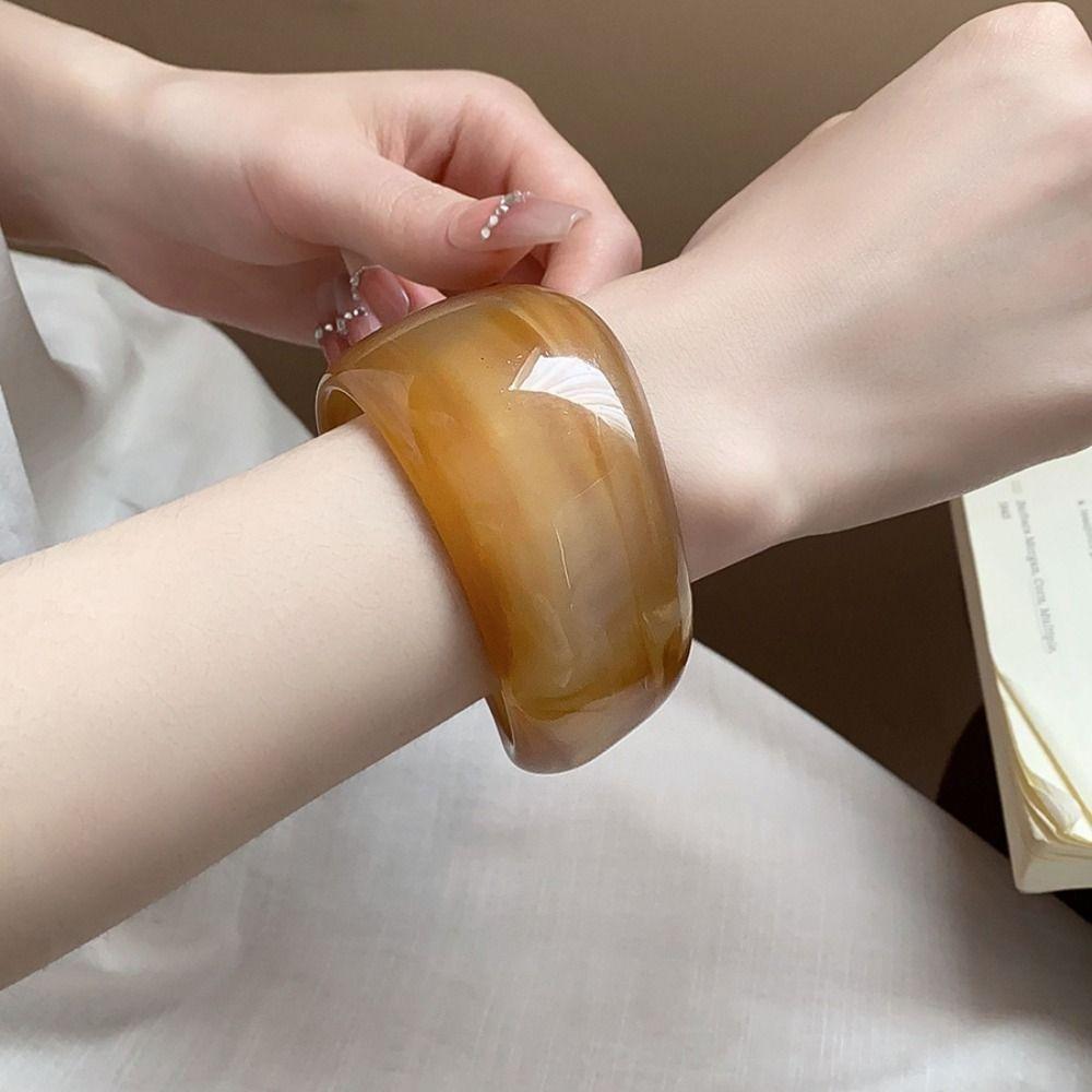 Exaggerated Retro Acrylic Bangle Colorful Geometric Hand Ring Irregular Wide Bracelet  Daily