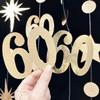 Champagne Gold 60th Birthday Decorations Number 60 Circle Dot Star Garland Metallic Streamer Banner for Women Mens Cheers to 60 Years Old Birthday