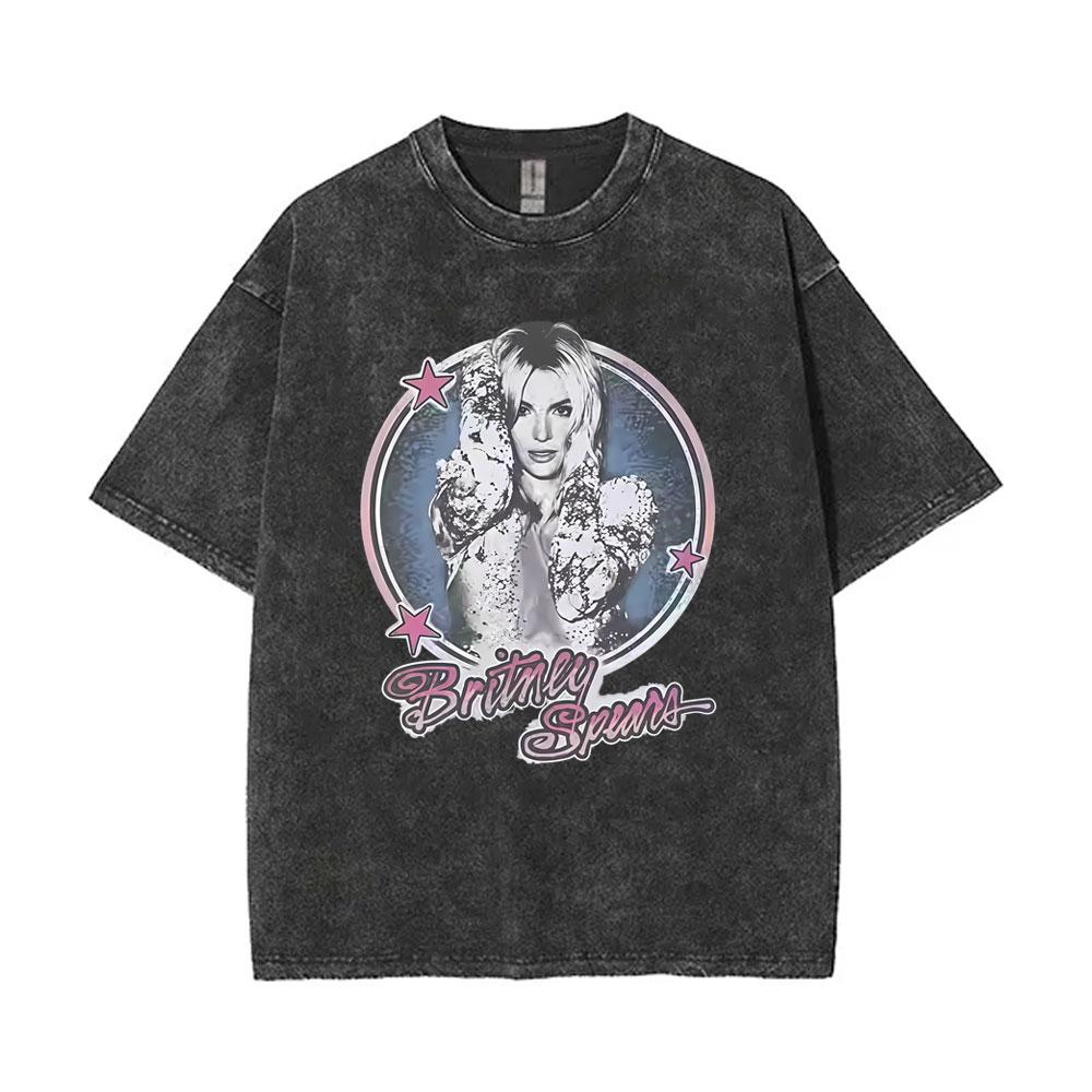 Washed Vintage Britney Spears Face Graphic T Shirt Men Women Casual Cotton Retro Short Sleeve Tshirt Unisex Oversized Streetwear S
