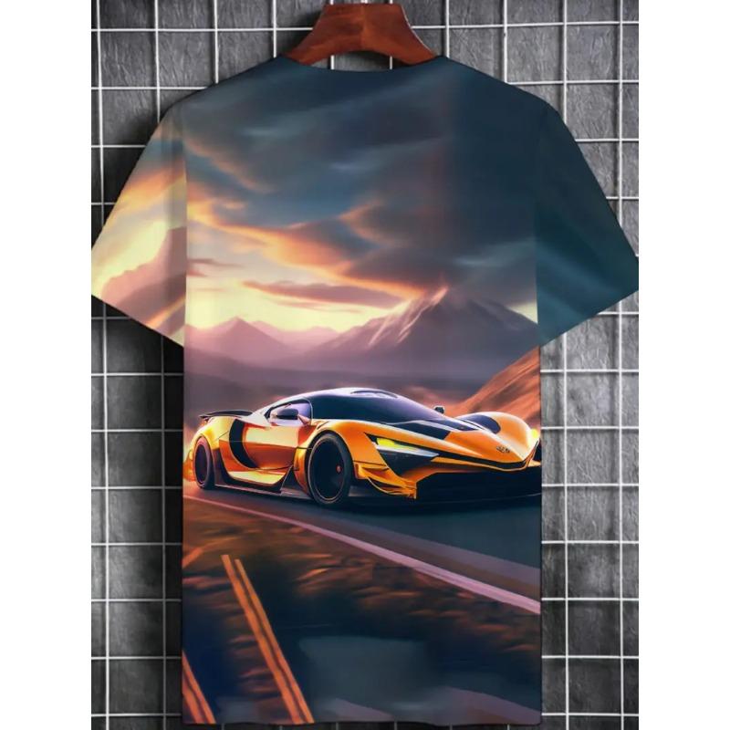 Großes Herren Sportwagen Muster 3D Gedrucktes Herren Rundhals Kurzarm T-Shirt Sommer Mode T-Shirt Lässig Bequem Vielseitiges Oberteil