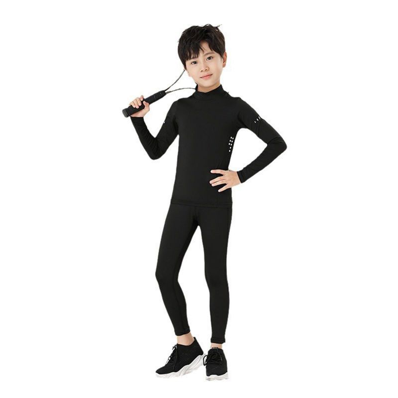 3-16 Years Kids Boys Quick Drying Breathable Elastic Sports Suit Sweatshirt Top and Tight Pants