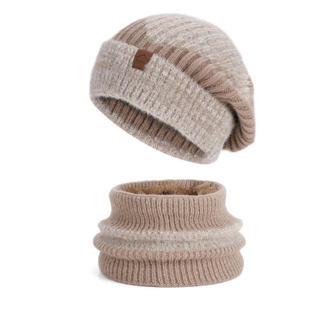 Soft Winter Beanie Hat Scarf Set Thicken Warm Wool Hat Hiking Thermal Knit Cap  Skiing