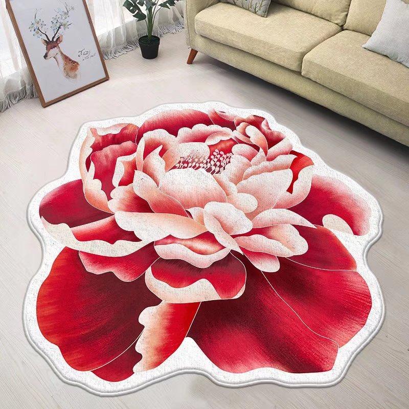 Blue Flower Small Chair Mat Carpets for Living Room Modern Bedroom Decor Anti-skid Floor Mat Special-shaped Study Area Rug 120cm