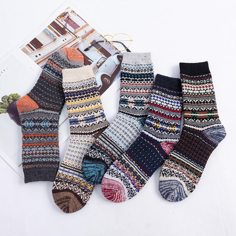 5 Pairs of Men's New Autumn and Winter National Style Thick Line Thick Warm Rabbit Wool Tube Socks