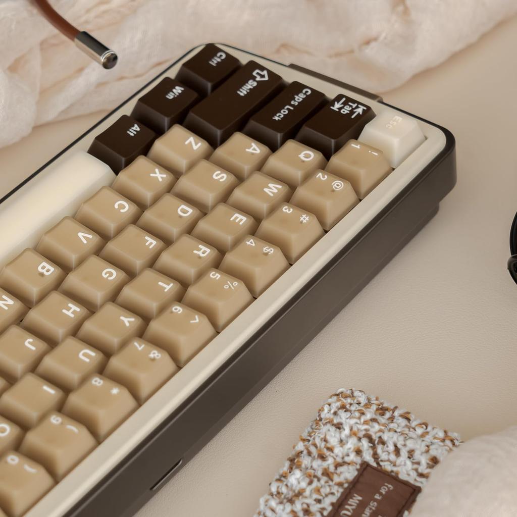 Retro PBT Keycap Set, 164 Keys, Cherry Profile Brown Keycaps, 60%, 65%, 75%, 100%, Dye-Sublimation Costom Keycaps for Cherry Gateron MX Switches,
