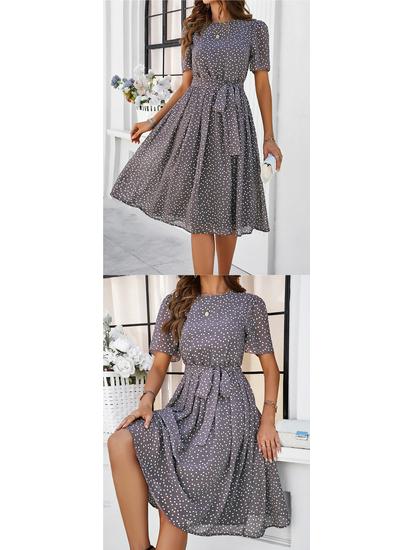 European & American Women's Polka Dot Casual Lace-up Long Dress - Spring & Summer Collection