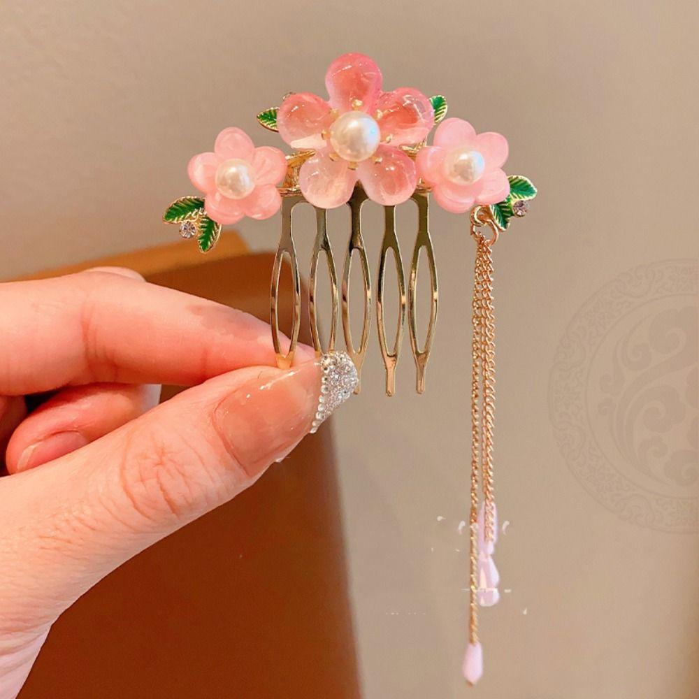 Pearl Flower Hair Comb Fan Chinese Style Hair Stick Children's Hairpin  Hairstyle Design Tool
