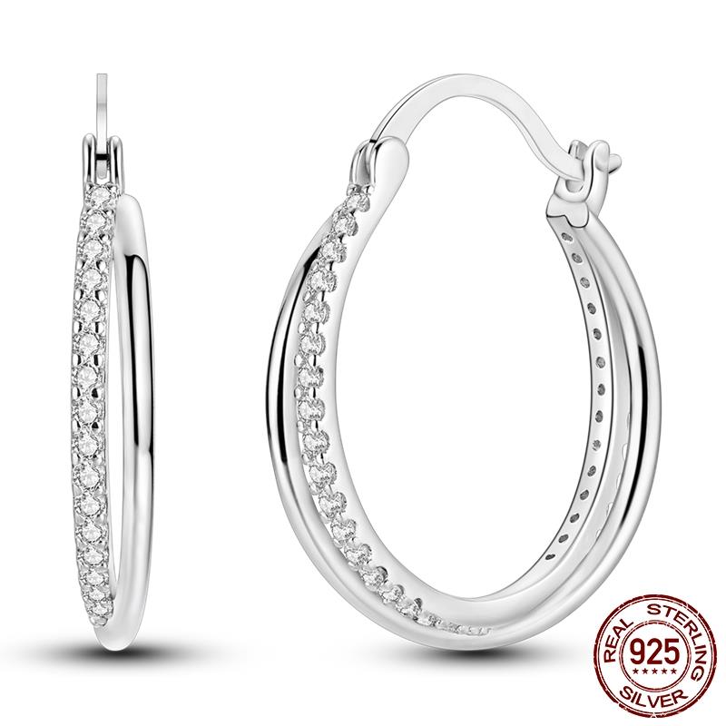 Luminous Shell Women Earrings Original 925 Sterling Silver Pave CZ Star Moon Hoop Earrings Engagement Wedding Jewelry