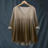 Women's Fashionable And Casual Shirt Long-sleeved V-neck Print Cotton And Linen Blouse