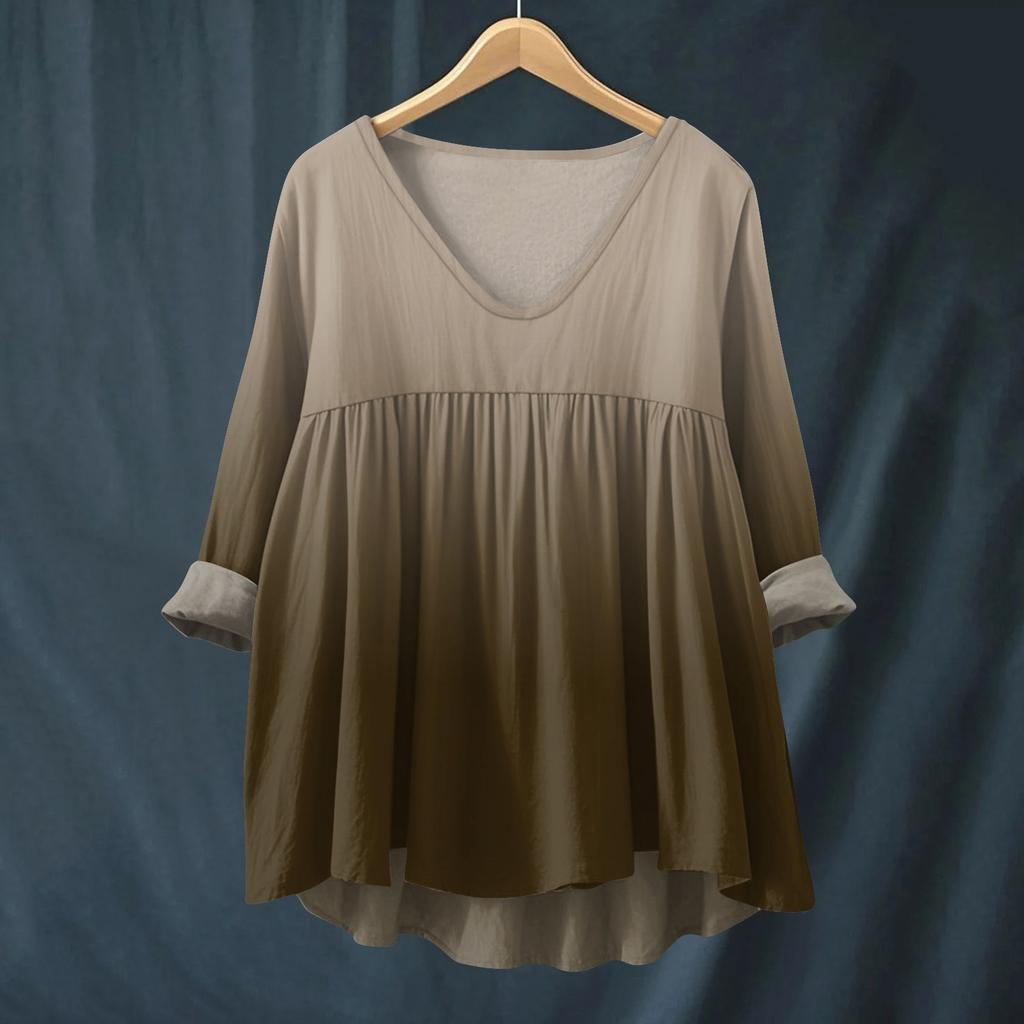 Women's Fashionable And Casual Shirt Long-sleeved V-neck Print Cotton And Linen Blouse