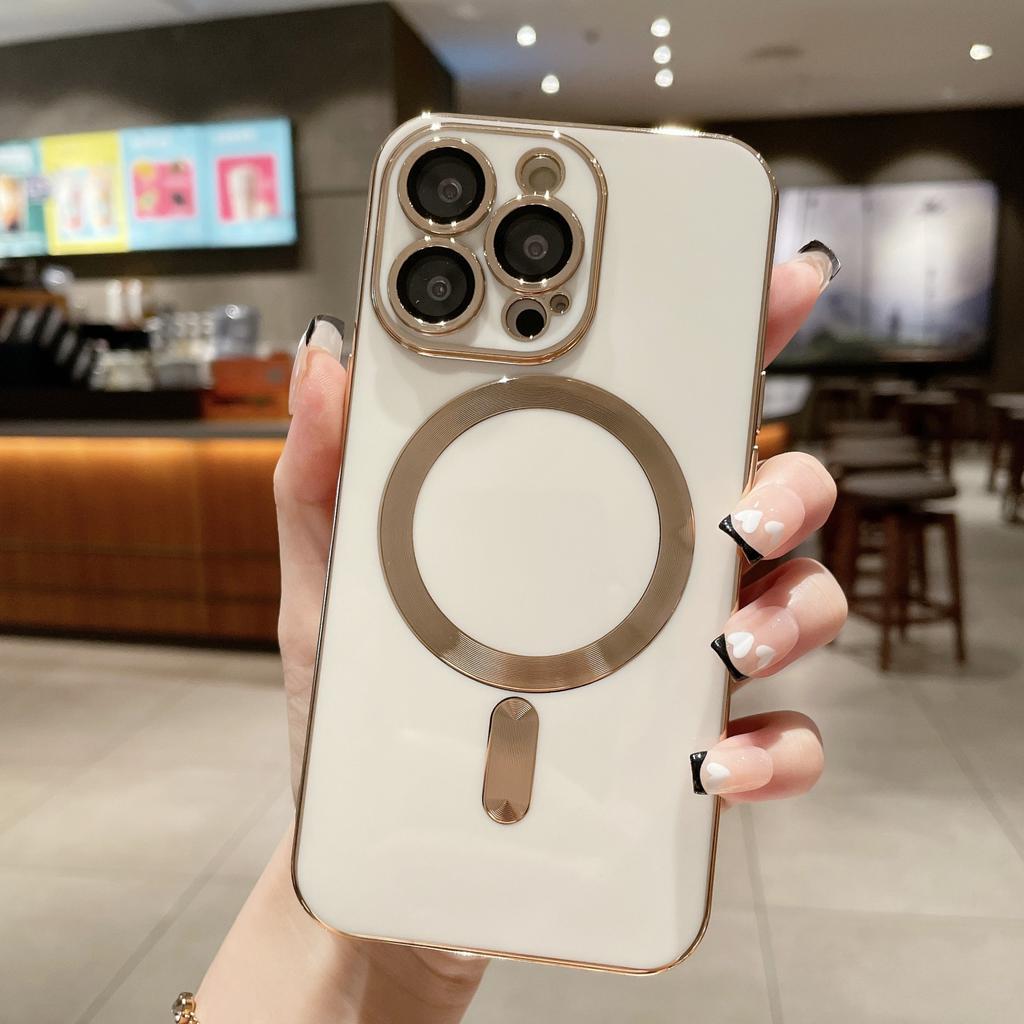 Suitable for Iphone16Pro Magnetic Phone Case, Electroplated Solid Color Apple 15 Full Cover Anti-drop 14 Protective Case