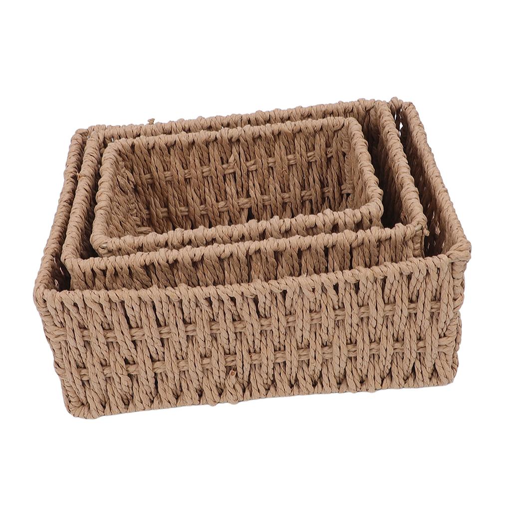 3PCS Wicker Storage Baskets for Shelves Organizing Decorative Woven Storage Baskets Set Desk Organizers
