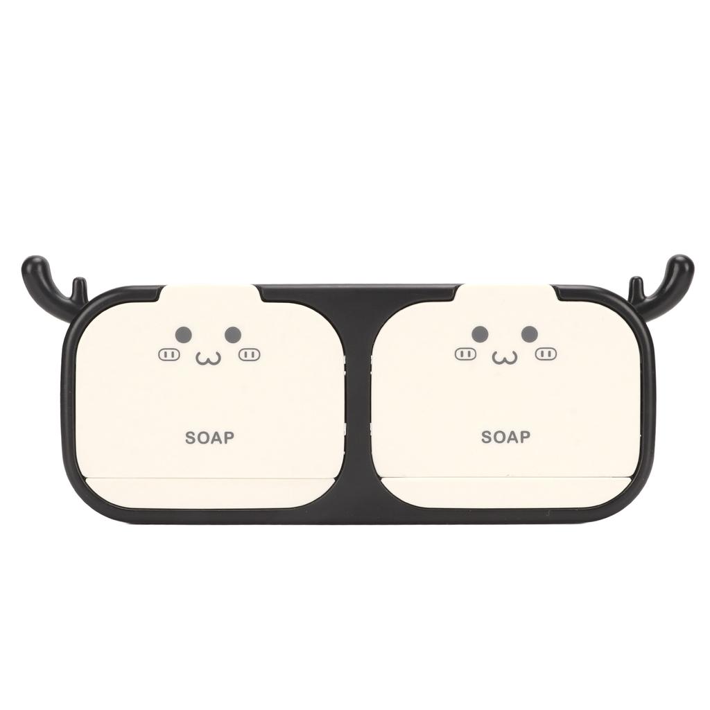 Wall Mounted Soap Case Box 2 Spaces Draining Drill Free Waterproof Flip Soap Dish Holder for Home