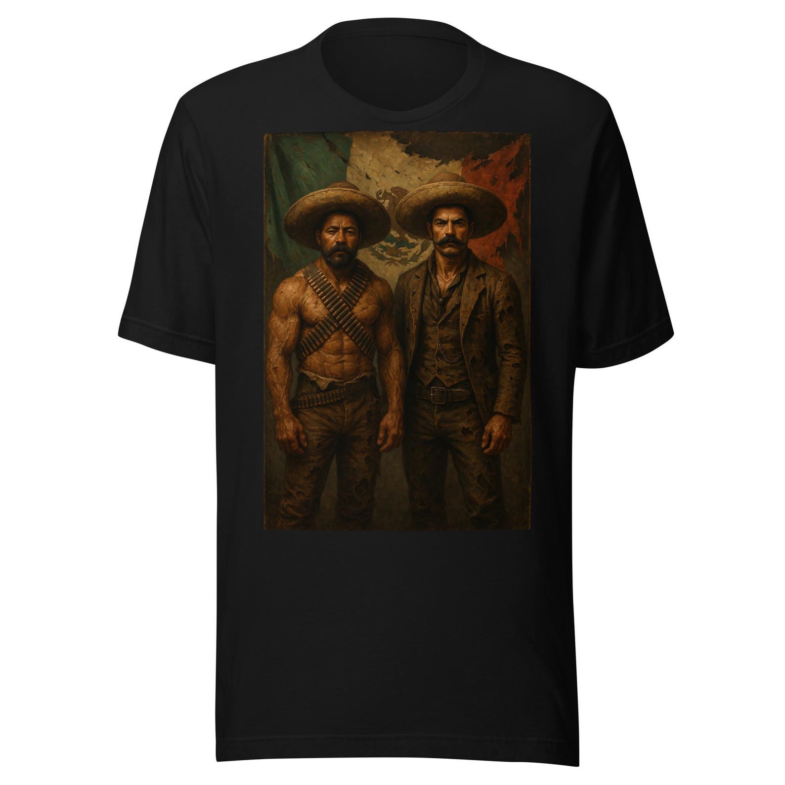 General Emiliano Zapata General Francisco Villa Vintage Mexican Flag Unisex t-shirt S