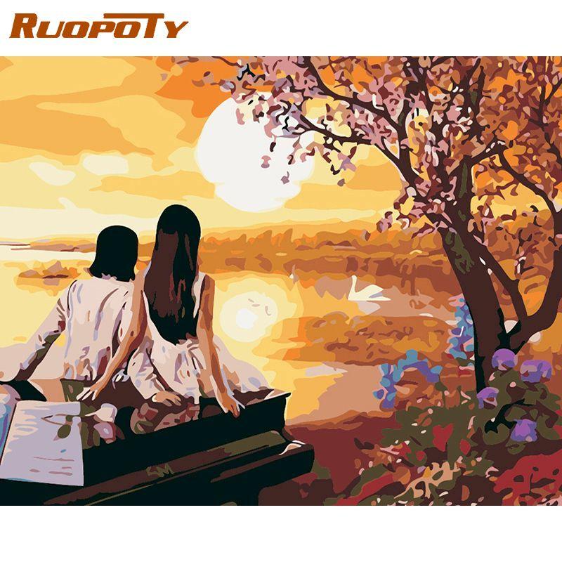 RUOPOTY Frameless Landscape Oil Painting Picture Diy Painting By Numbers Wall Art Canvas By Numbers For Home Decors Artwork 40x50CM