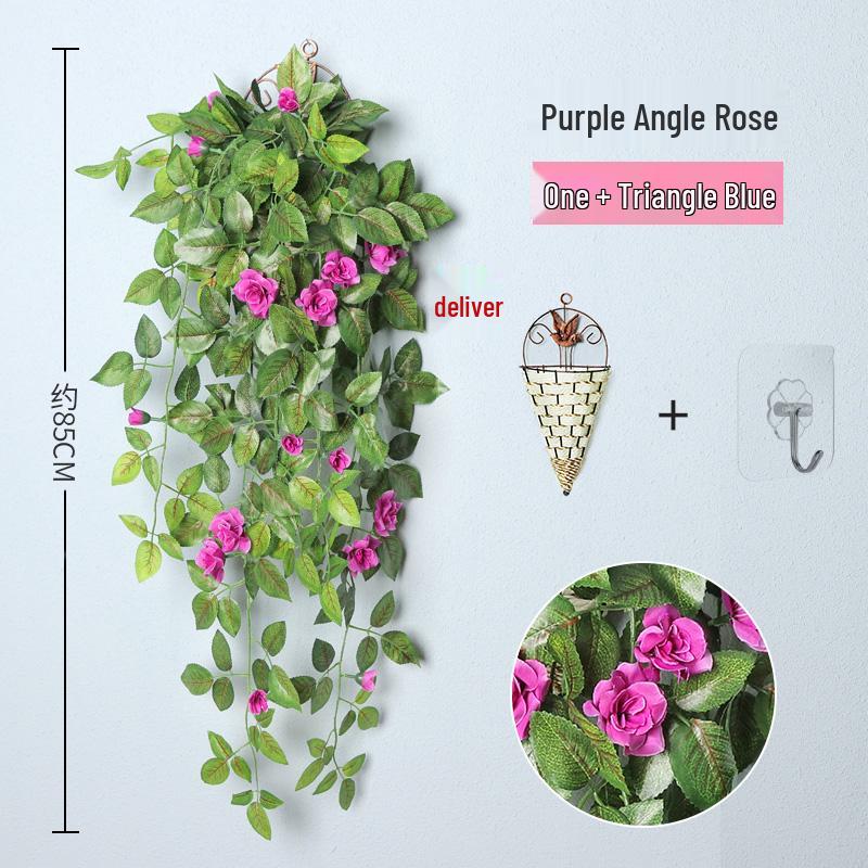 Decorazione con Rampicante di Rose da Appendere a Parete per Interni - Cesto di Fiori Artificiali per Soggiorno